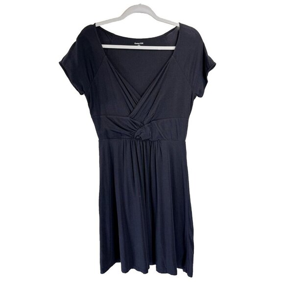 Garnet Hill Dress Women's Black Jersey Knit Short Slv Knee Length Stretch Twist - Picture 1 of 8